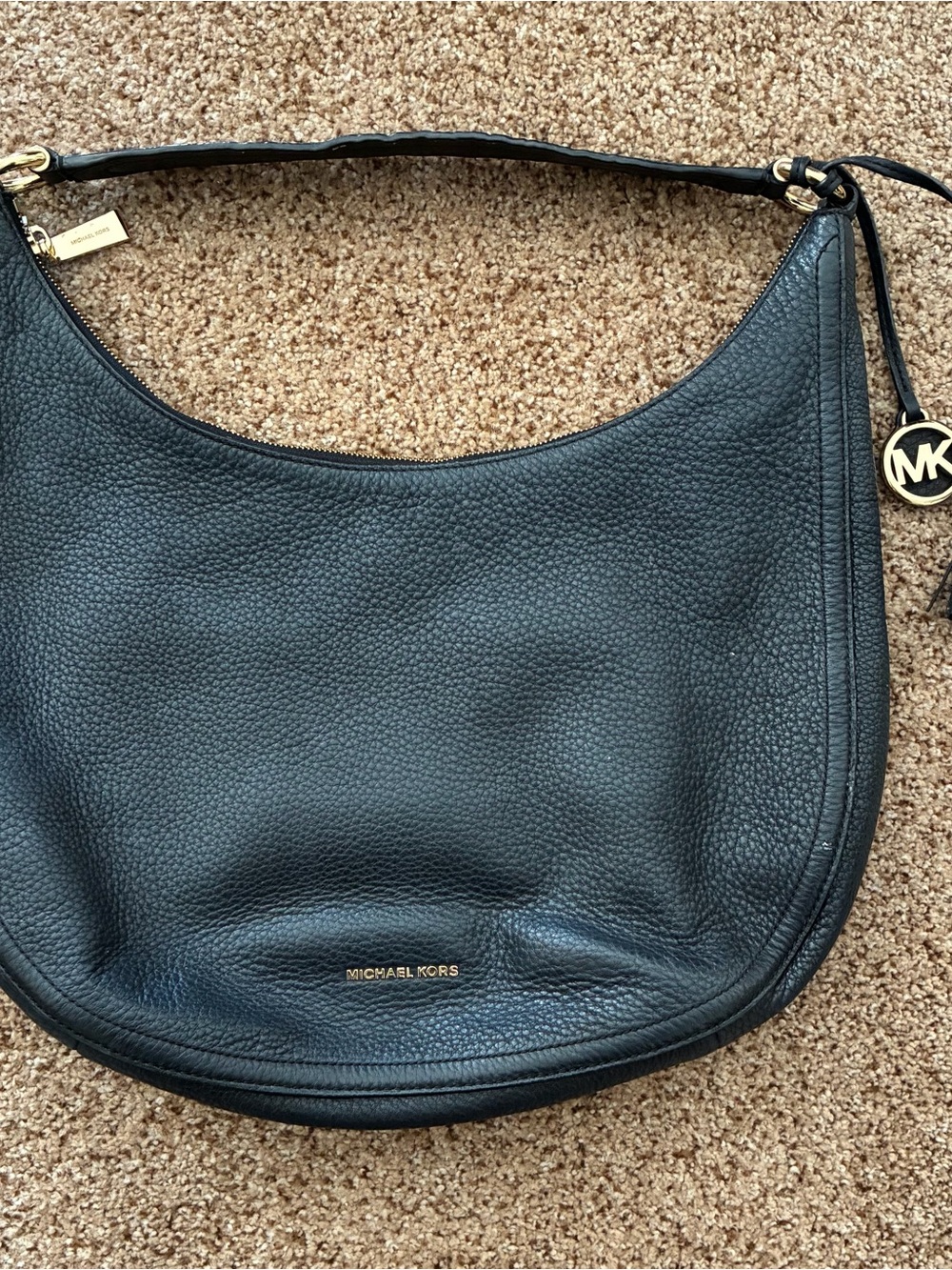 Michael Kors Navy Blue Pebbled Leather Shoulder Hobo Bag